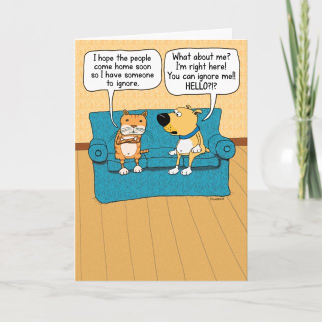 Cute and Funny Cat Ignoring Dog Birthday Card (Front)