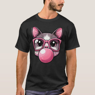 Cute and Funny Cat Pink Sunglasses And Blowing Bub T-Shirt