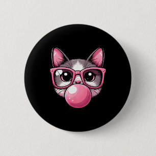 Cute And Funny Cat Pink Sungles And Blowing Bubble 6 Cm Round Badge