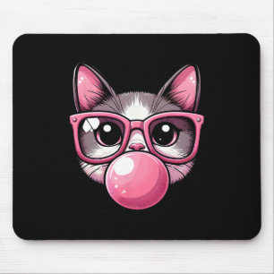 Cute And Funny Cat Pink Sungles And Blowing Bubble Mouse Mat
