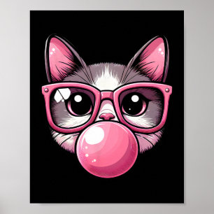 Cute And Funny Cat Pink Sungles And Blowing Bubble Poster