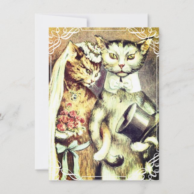 Cute and funny cat wedding couple invitation (Front)