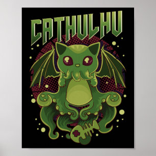 Cute And Funny Cathulhu Kawaii Cat Cthulhu Poster