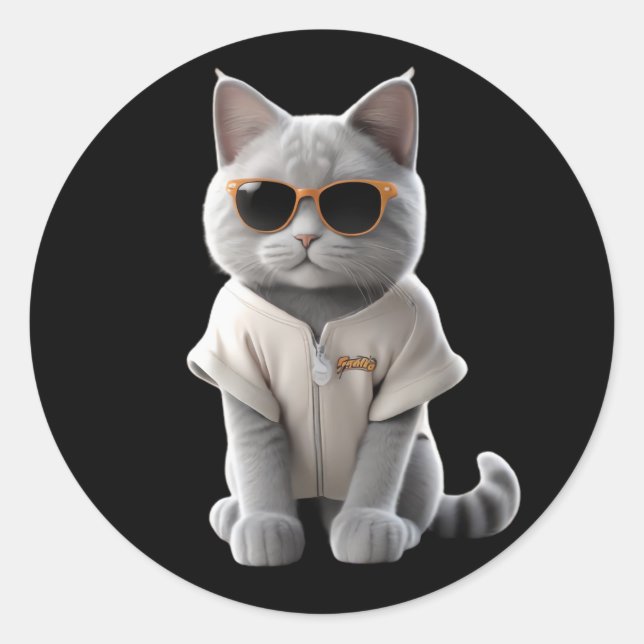 cute and funny cats wearing clothes classic round sticker (Front)
