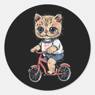 cute and funny cats wearing clothes ride a bacycle classic round sticker