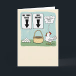 Cute and Funny Chicken and Eggs Birthday Card<br><div class="desc">This cute and funny cartoon birthday card features a chicken who sees all its eggs next to a basket and is tempted to put all of those eggs into that one basket. The chicken wisely thinks it might be a trap. Thank you for choosing this original design by © Chuck...</div>