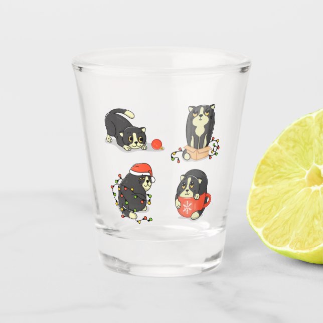 Cute and Funny Christmas Cats Shot Glass (Front)