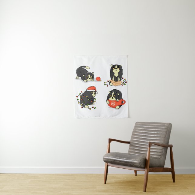 Cute and Funny Christmas Cats Tapestry (In Situ)