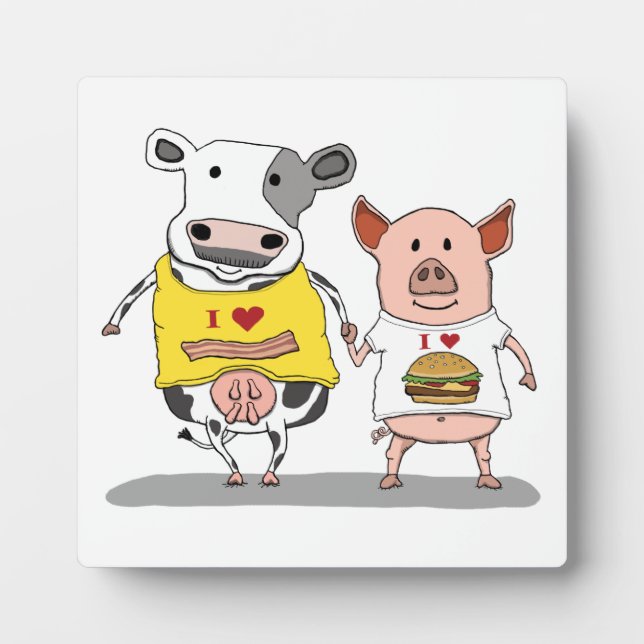 Cute and Funny Cow and Pig Friends Plaque (Front)