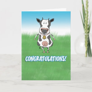 Cute and Funny Cow in Field Congratulations Card