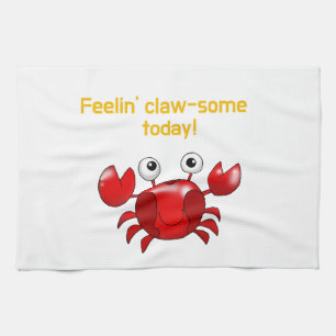 Cute and Funny Crab Design for Ocean Lovers Tea Towel