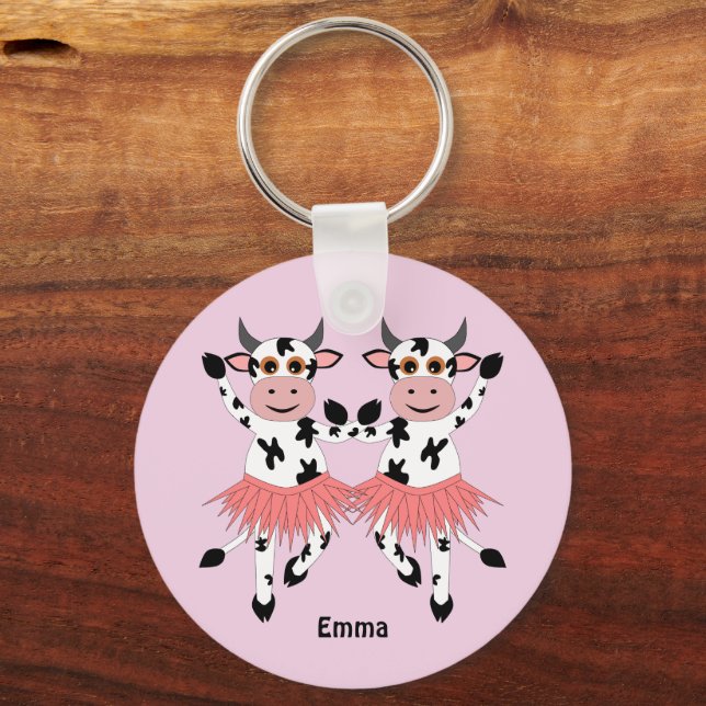 Cute and funny dancing cows   key ring (Front)