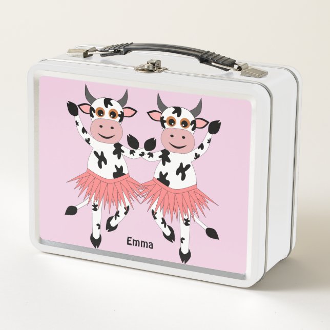 Cute and funny dancing cows    metal lunch box (Front)