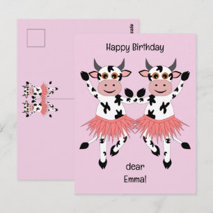 Cute and funny dancing cows  postcard