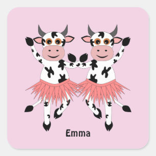 Cute and funny dancing cows   square sticker