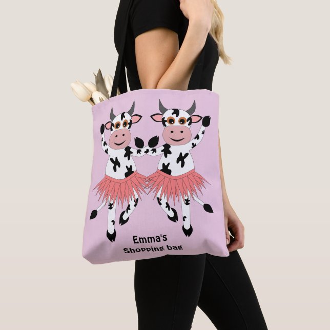 Cute and funny dancing cows   tote bag (Close Up)