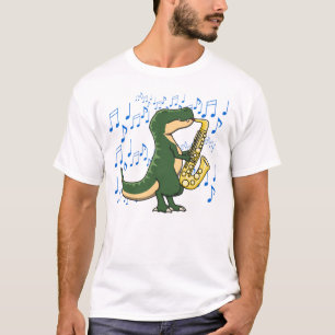 Cute and Funny Dinosaur T-Rex Saxophone Music T-Shirt