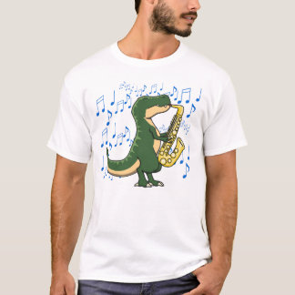 Cute and Funny Dinosaur T-Rex Saxophone Music T-Shirt