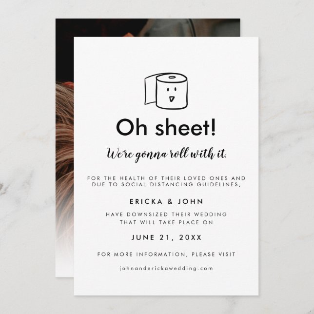Cute and Funny Downsized Wedding Photo Announcement (Front/Back)