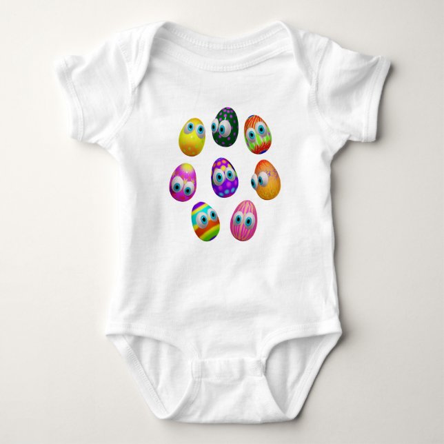 Cute and Funny Easter Eggs Cartoon Baby Bodysuit (Front)