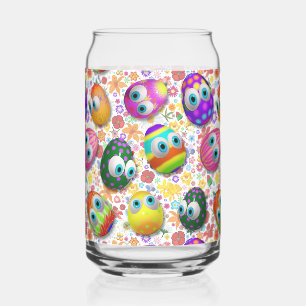 Cute and Funny Easter Eggs Cartoon Can Glass