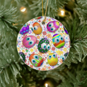 Cute and Funny Easter Eggs Cartoon Ceramic Tree Decoration