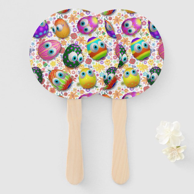 Cute and Funny Easter Eggs Cartoon Hand Fan (Front and Back)