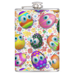 Cute and Funny Easter Eggs Cartoon Hip Flask