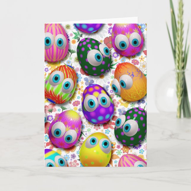 Cute and Funny Easter Eggs Cartoon Holiday Card (Front)