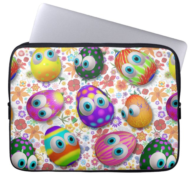 Cute and Funny Easter Eggs Cartoon Laptop Sleeve (Front)