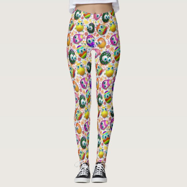 Cute and Funny Easter Eggs Cartoon Leggings (Front)
