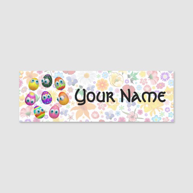 Cute and Funny Easter Eggs Cartoon Name Tag (Front)