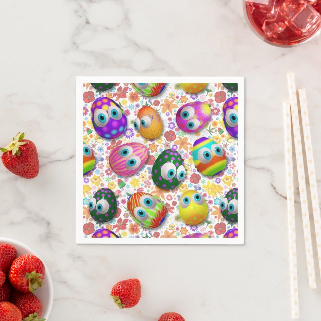 Cute and Funny Easter Eggs Cartoon Napkin (Insitu)