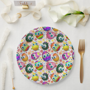 Cute and Funny Easter Eggs Cartoon Paper Plate