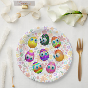 Cute and Funny Easter Eggs Cartoon Paper Plate