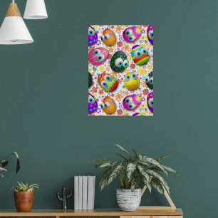 Cute and Funny Easter Eggs Cartoon Poster