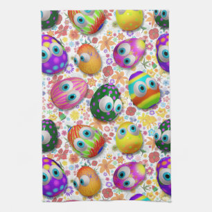 Cute and Funny Easter Eggs Cartoon Tea Towel