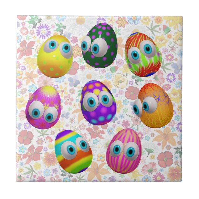 Cute and Funny Easter Eggs Cartoon Tile (Front)