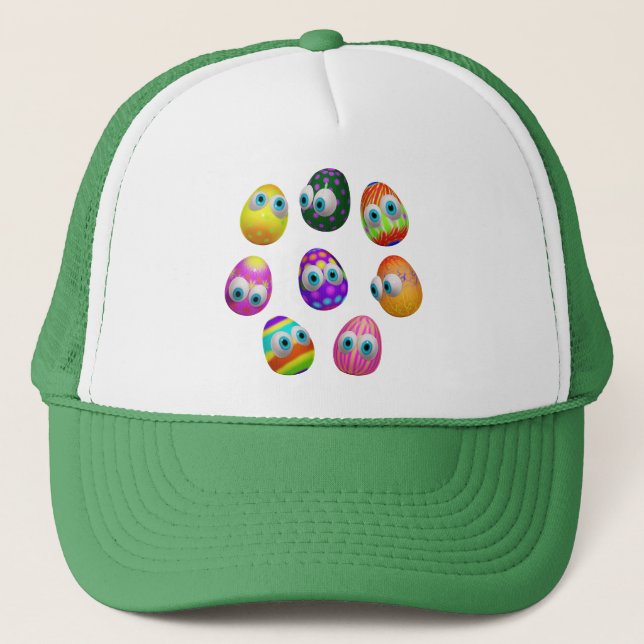 Cute and Funny Easter Eggs Cartoon Trucker Hat (Front)