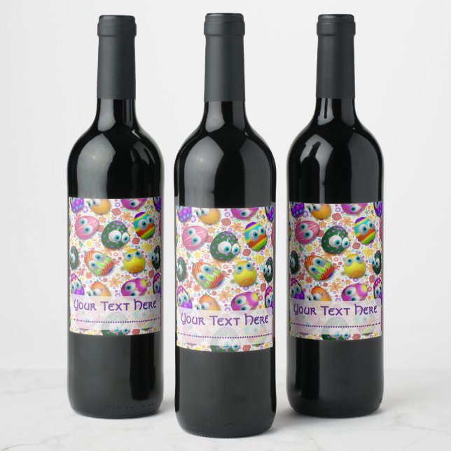 Cute and Funny Easter Eggs Cartoon Wine Label (Bottles)