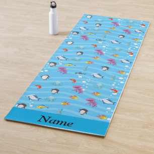 cute and funny fish ocean blue Personalised Kids Yoga Mat