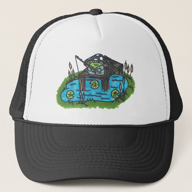 Cute and Funny Fishing Frog Trucker Hat (Front)