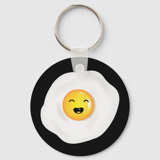 Cute and Funny Fried Egg American Breakfast Key Ring (Front)