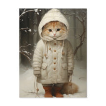 Cute and Funny Ginger Cat in Snow