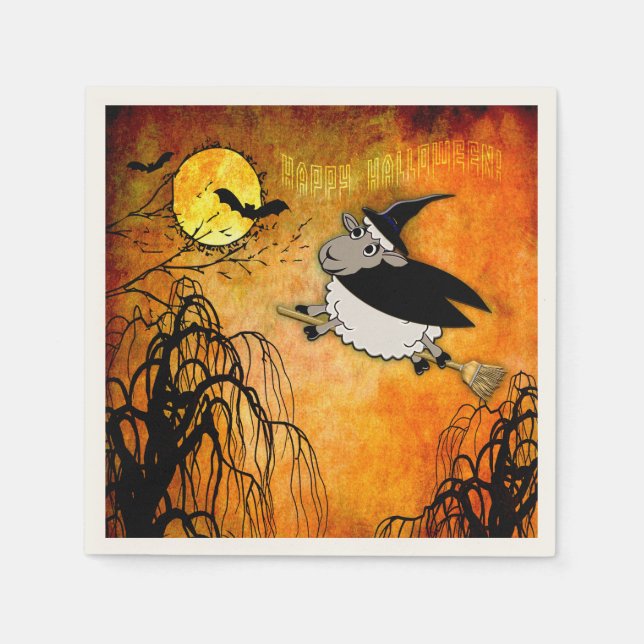 Cute and Funny Halloween Lamb-Witch Napkin (Front)