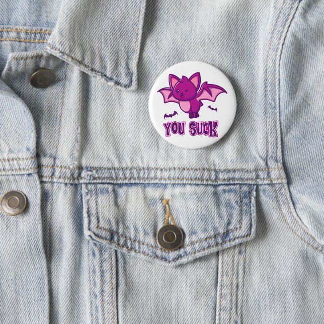 Cute and Funny Halloween Vampire Bats You Suck 6 Cm Round Badge (In Situ)