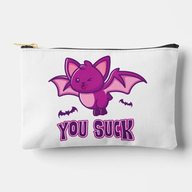 Cute and Funny Halloween Vampire Bats You Suck Accessory Pouch (Front)