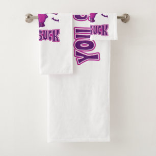 Cute and Funny Halloween Vampire Bats You Suck Bath Towel Set