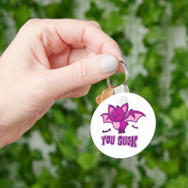 Cute and Funny Halloween Vampire Bats You Suck Key Ring (Hand)