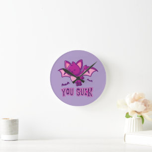Cute and Funny Halloween Vampire Bats You Suck Round Clock